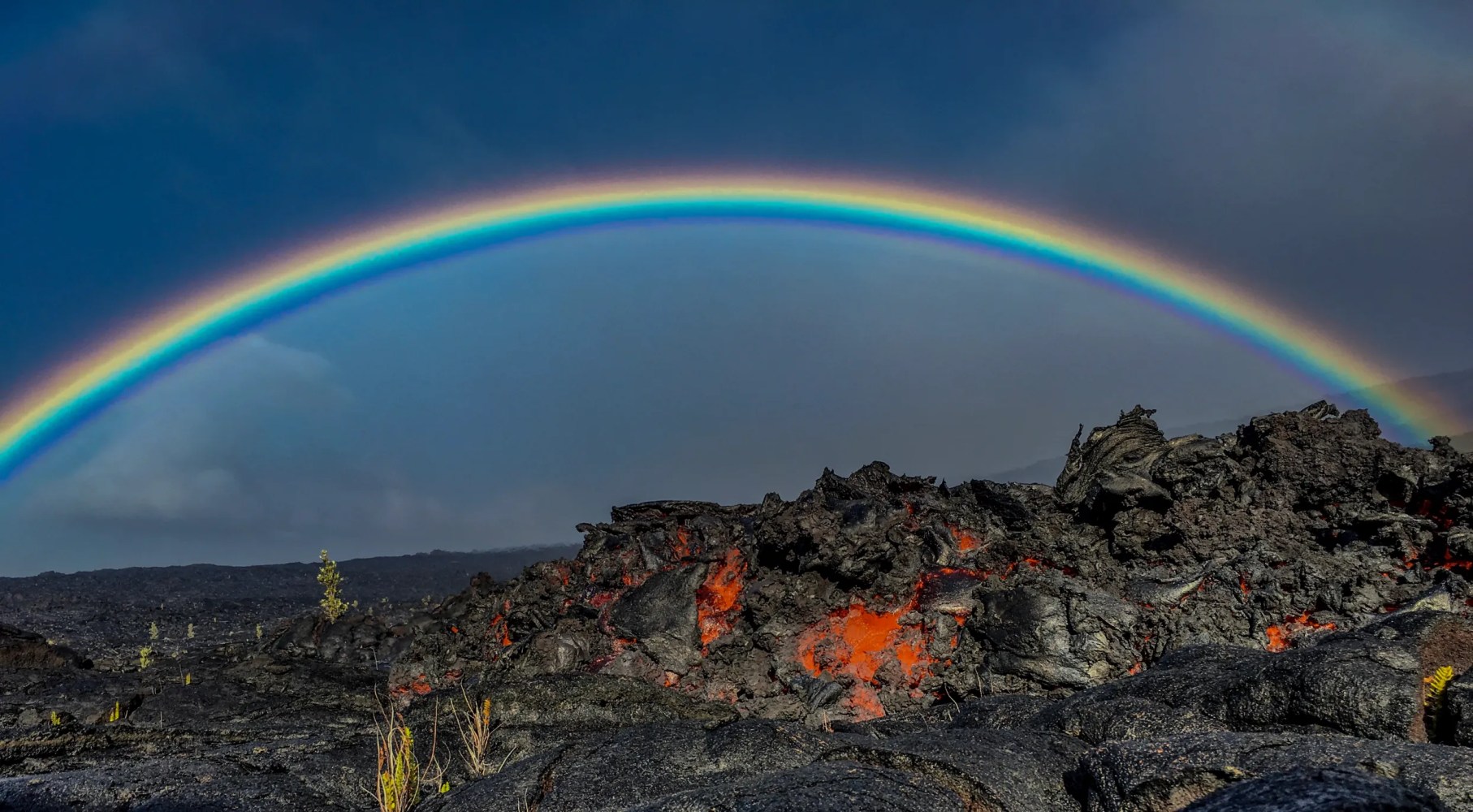 a rainbow in the background